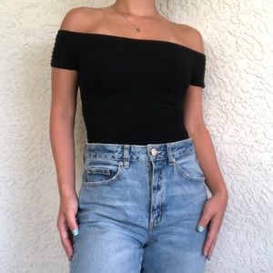 Brandy Melville black ruched off the shoulder top